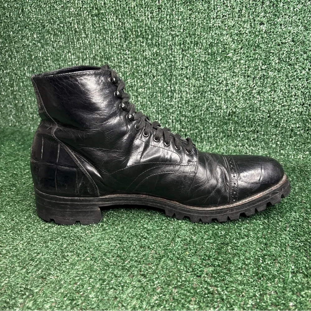 Stacy Adams Madison 00044 Leather Boots Alligator‎ Print Vibram Lug Sole Sz 10